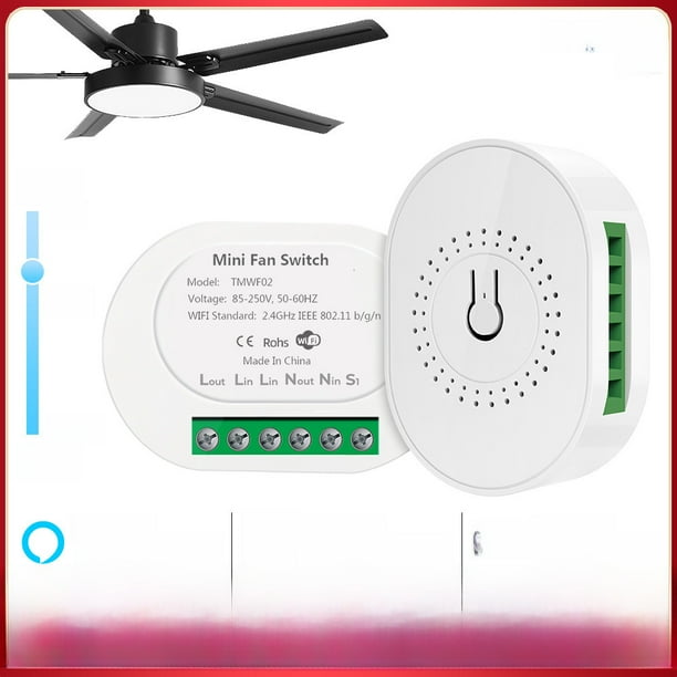 Módulo disyuntor de ventilador de techo con WiFi para hogar inteligente con grafiti, control remoto por aplicación, interruptor de control de velocidad con temporizador por voz