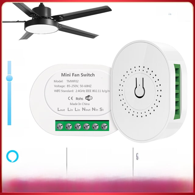 Módulo disyuntor de ventilador de techo con WiFi para hogar inteligente con grafiti, control remoto por aplicación, interruptor de control de velocidad con temporizador por voz