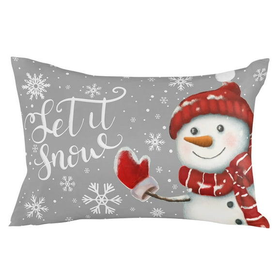Xmas Let Snow Winter Snowflake Grey Throw Pillow Cover, Pillowcase Protectors with Zipper, Breathable Decorative Lumbar Pillow Case Cover, Pillow Shams for Couch Sofa 16x24Inch