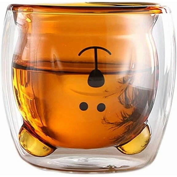 Cute Mugs Glass Double Wall Insulated Glass Espresso Cup, Coffee Cup, Tea Cup