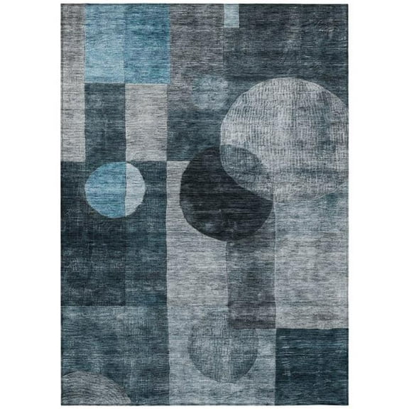 HomeRoots 604343 5 x 8 ft. Teal Blue, Gray & Charcoal Geometric Washable Indoor & Outdoor Rectangle Area Rug