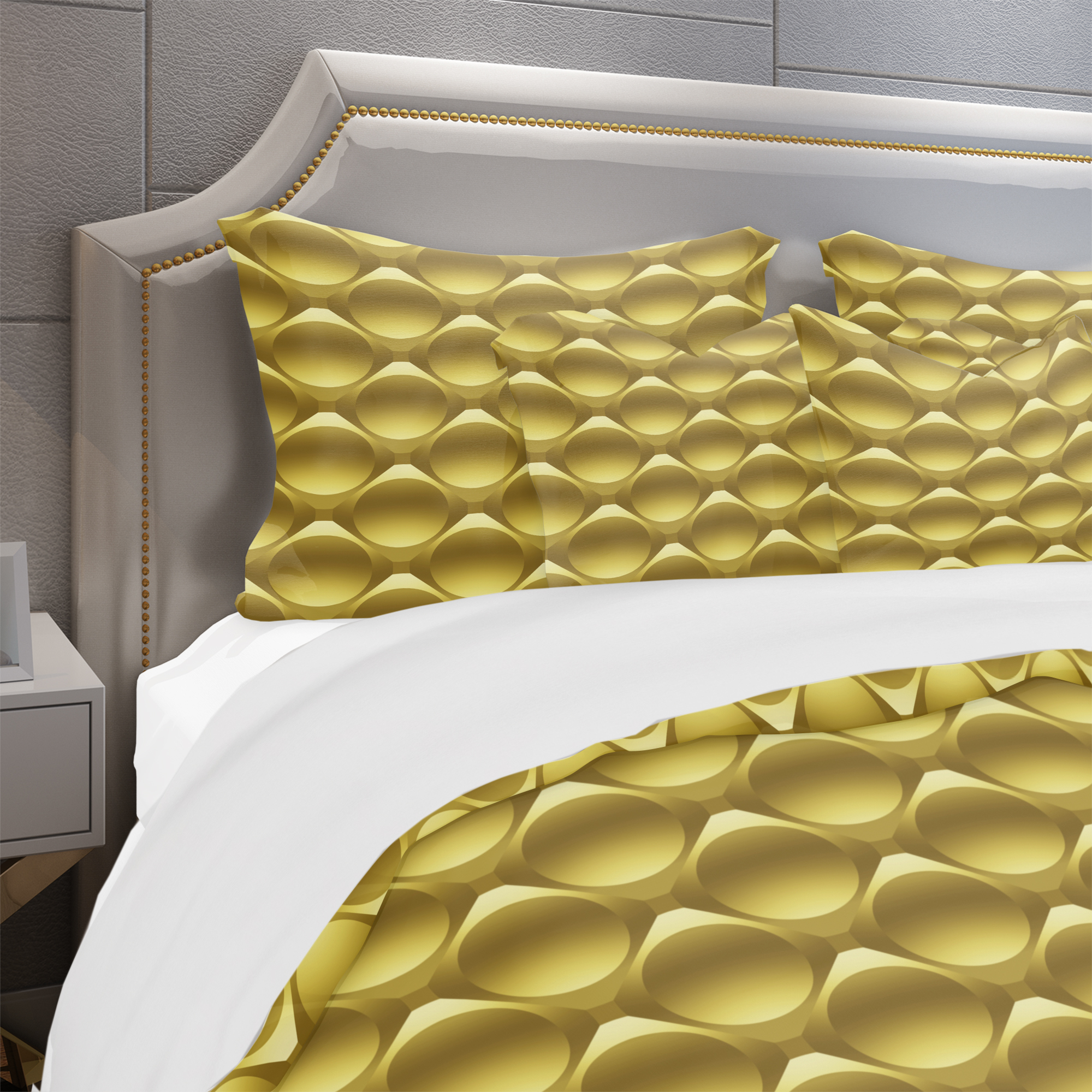 Designart 'Gold Metal Circles 3D Pattern' Glam Duvet Cover Set