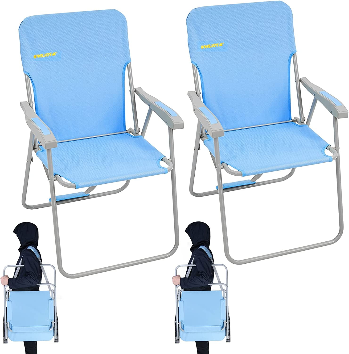WEJOY 2Pack High Back Camping Lawn Chairs Folding Beach Chairs with