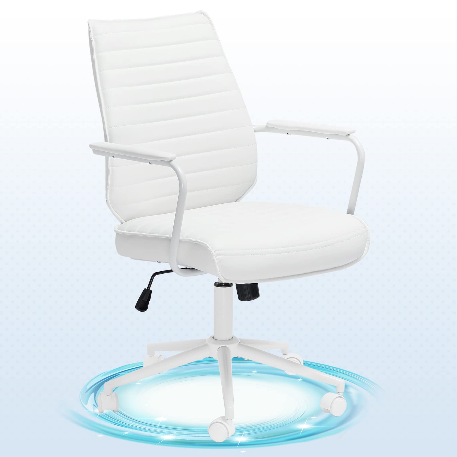 White Office Chair with Armrest,High Back Swivel Office Chair with