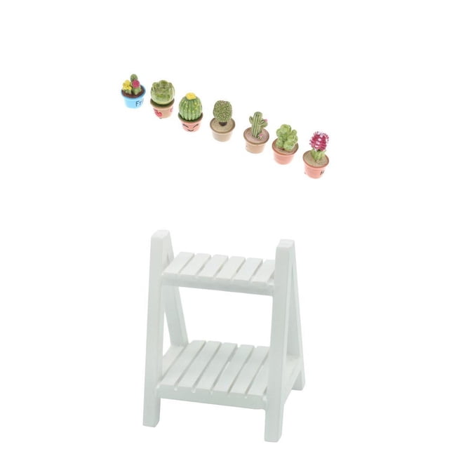 1/12 Dollhouse Miniatura Madera Blanco Jardín Estante Flor Planta Decoración