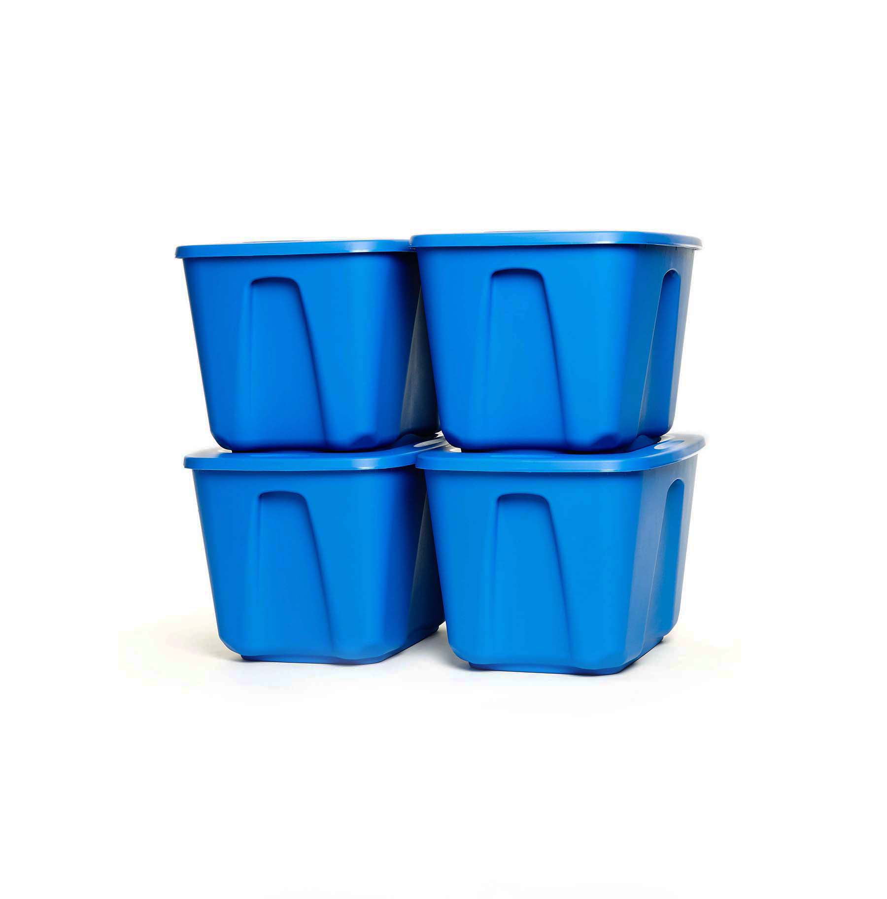  HOMZ 18 Gallon Medium Standard Stackable Plastic Storage  Container Bin with Secure Snap Lid for Home Organization, Blue, 4 Pack