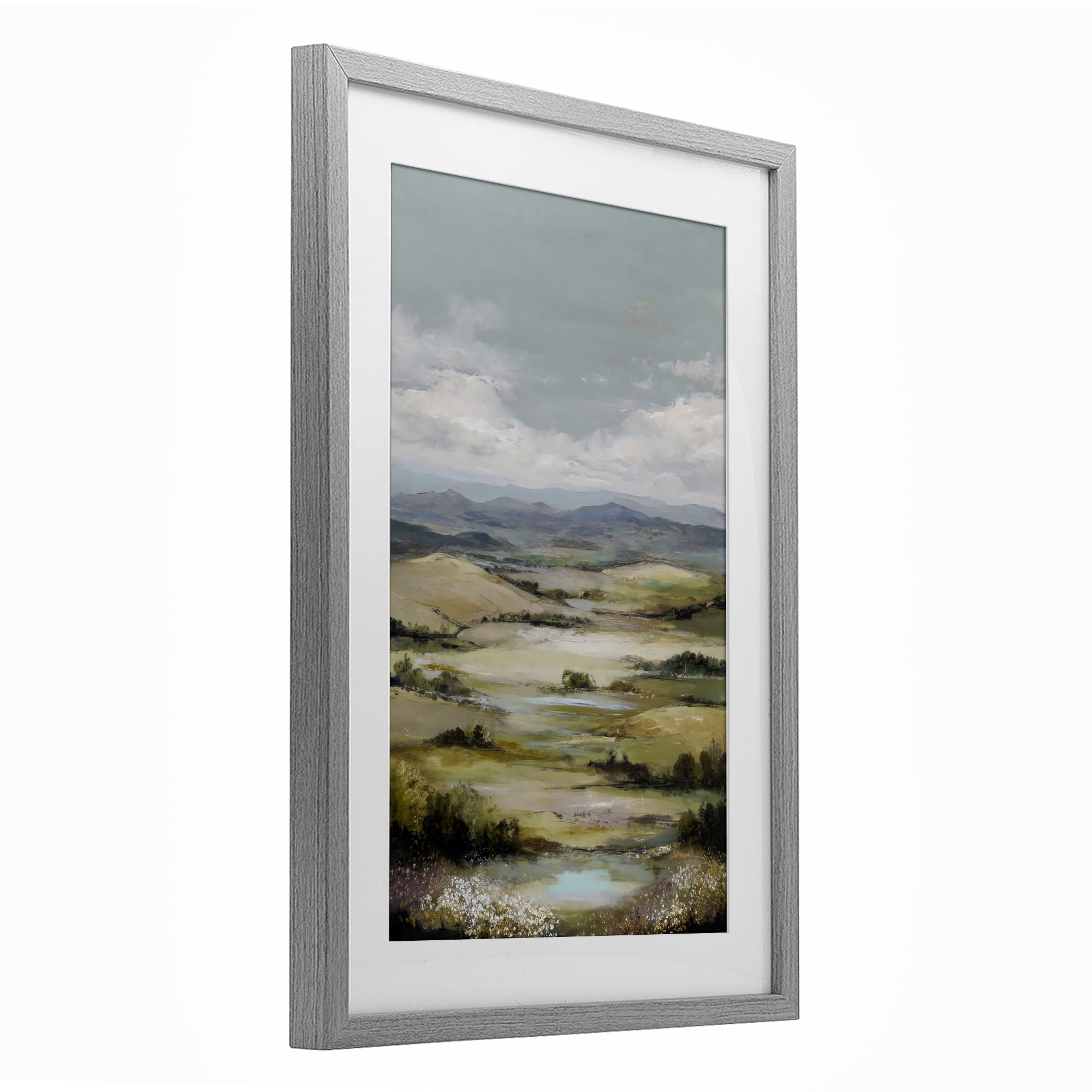 Stupell Industries Rolling Mountain Meadows Gray Framed Print Under Glass, design by Petal Prints Design