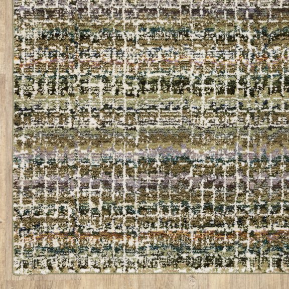 2' X 10' Green Abstract Power Loom Runner Rug