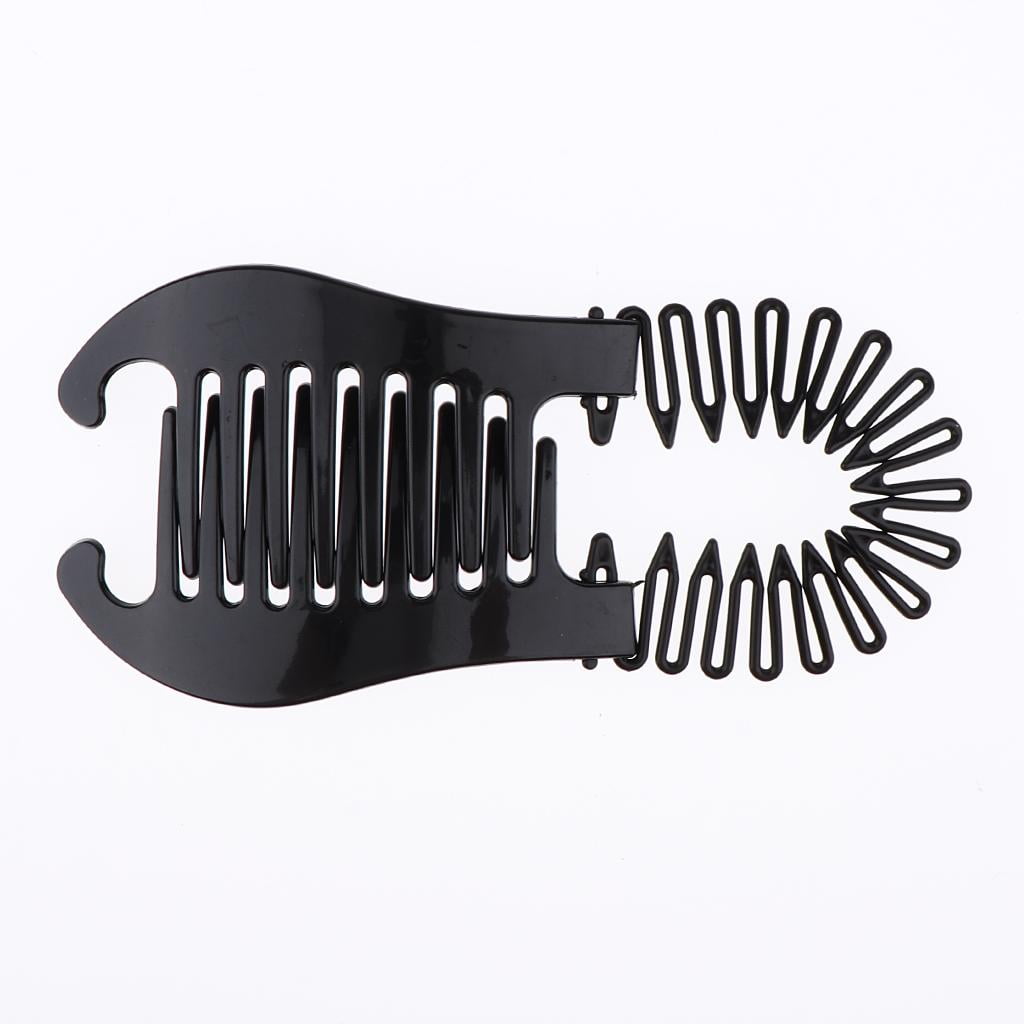 6x Interlocking Banana Combs Hairclip French Side Combs Holder Bendable Updo Hair Clip Elastics Ties - Brown + Black, 16x7cm
