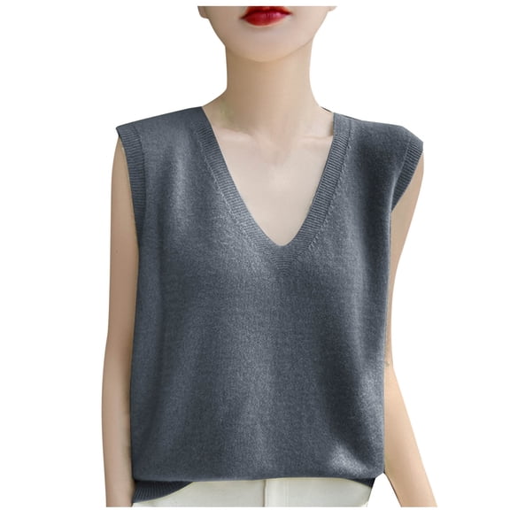 Womens Tank Tops- Women's Sleeveless V Neck Knit Vest Top Casual Solid Color Lightweight Sweater for Spring and Summer