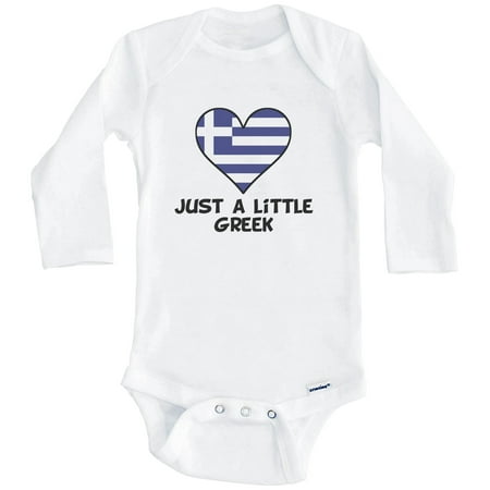 

Just A Little Greek Baby Bodysuit - Funny Greece Flag Baby Bodysuit (Long Sleeve) 6-9 Months White