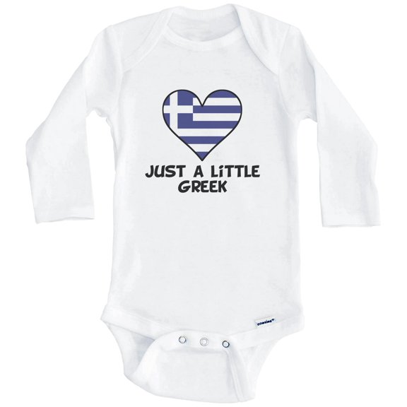 Just A Little Greek Baby Bodysuit - Funny Greece Flag Baby Bodysuit (Long Sleeve), 0-3 Months White