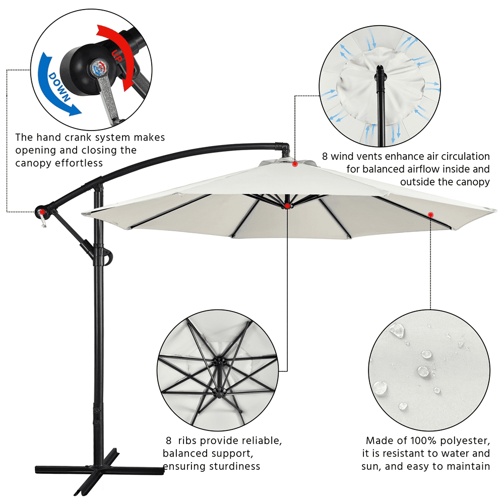 Renwick 10Ft Outdoor Patio Offset Umbrella with Crank & Cross Base, Cream