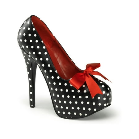 Polka Dot Heels Shoes - Womens Sexy Pumps 5 3/4 Inch Heel Platform Polka Dot Shoes Black White Red Bow