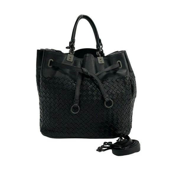 Pre-Owned BOTTEGA VENETA Intrecciato Leather 2-Way Handbag/Shoulder Bag, Black, 46608 (Good)