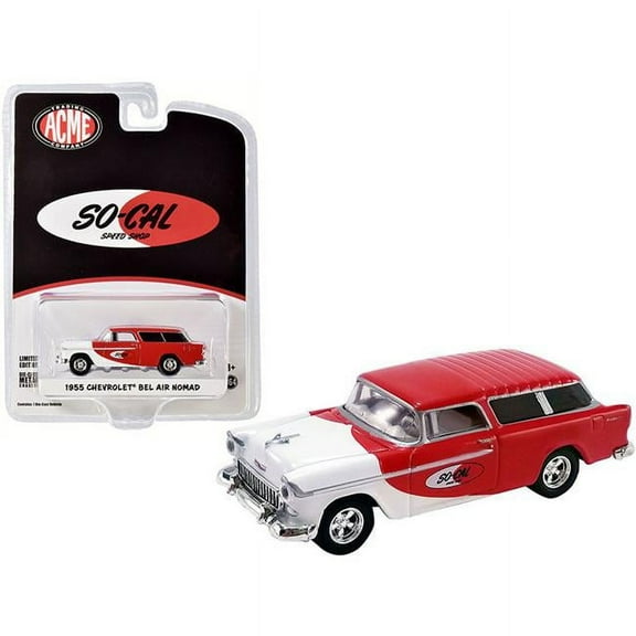 Greenlight 51340 1-64 Scale 1955 Chevrolet Bel Air Nomad So-Cal Speed Shop Red & White ACME Exclusive Diecast Model Car