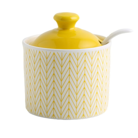 Blue Sugar Bowl With Lid, Sugar Storage Jar, Sugar Pot, Sugar Container Spice Jar, Sugar Salt Pot Seasoning Canister-Yellow-250ml