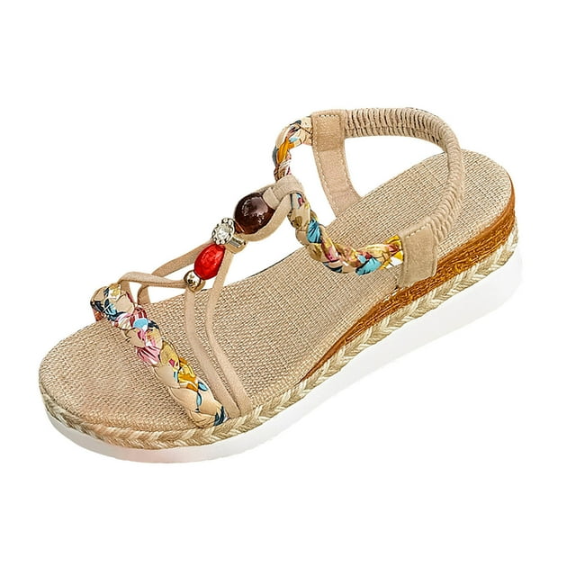 Sandales Décontractées Beiges pour Femme à Talon Compensé Haut Style pour Usage Extérieur Intérieur Confort Quotidien