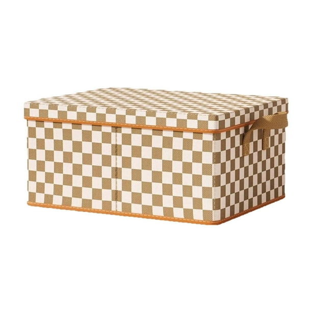 Caja de almacenamiento de ropa con marco de acero blanco y marrón con cubierta de tela