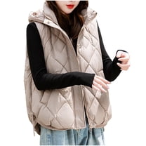 Zip Up Puffer Vest Womens 2024 Winter Warm Puffy Vest Removable Hood Lightweight Down Bubble Quilted Vest