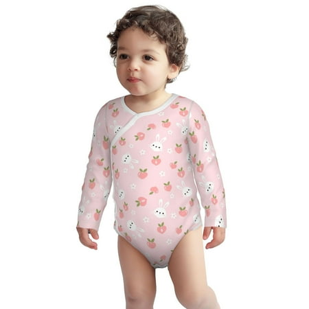 

Fotbe Rabbit And Peach Pattern Unisex-baby Long-sleeve Bodysuit Long Sleeve Bodysuits One-piece 100% Organic Cotton for Infant Baby Boys Unisex-18 Months