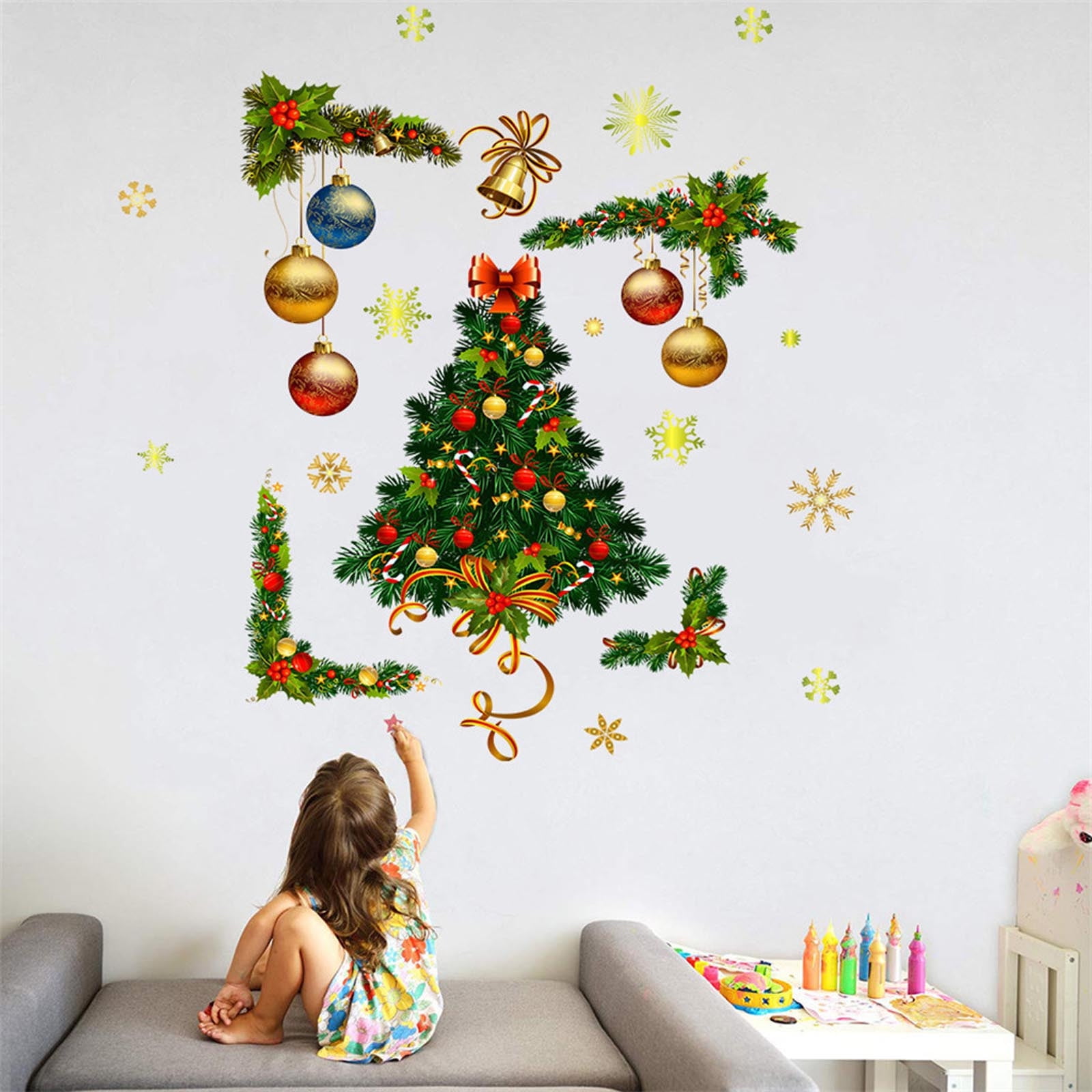 Merry Christmas Window Wall Sticker Decals Santa Claus Snowflake Home Xmas Decor