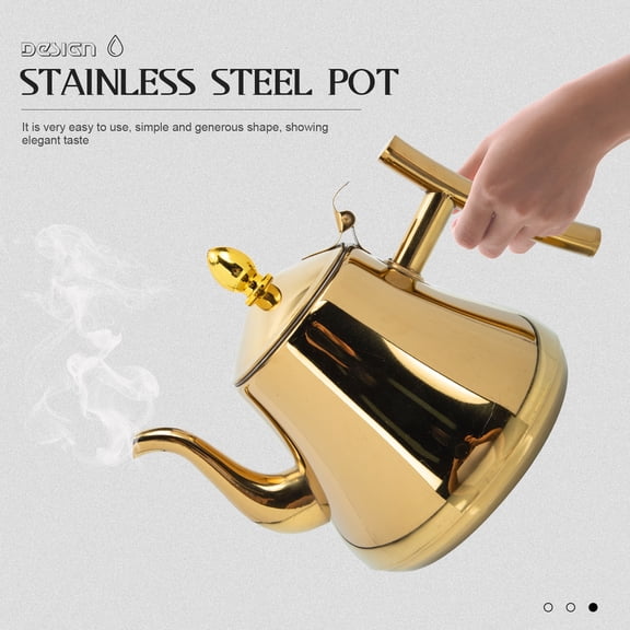 ETHZZLE Large Capacity Golden Stainless Steel Coffee Kettle with Comfortable Handle, Tea Pot for Home and Kitchen Use