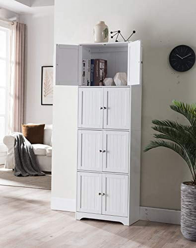 Kings Brand Furniture Lyons 4-Tier 68" Kitchen Pantry Storage Cabinet with 8 Doors, White, 23" W x 11.875" D x 68.25" H