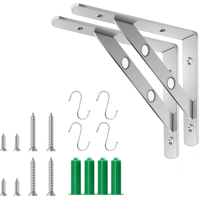 Support d'Étagère Robuste, 6 Pouces en Acier Inoxydable en Forme de L Support d'Étagère Solide Support d'Angle à Angle Droit, Charge Max : 440 Lb Supports d'Étagère Muraux Flottants Lot de 2