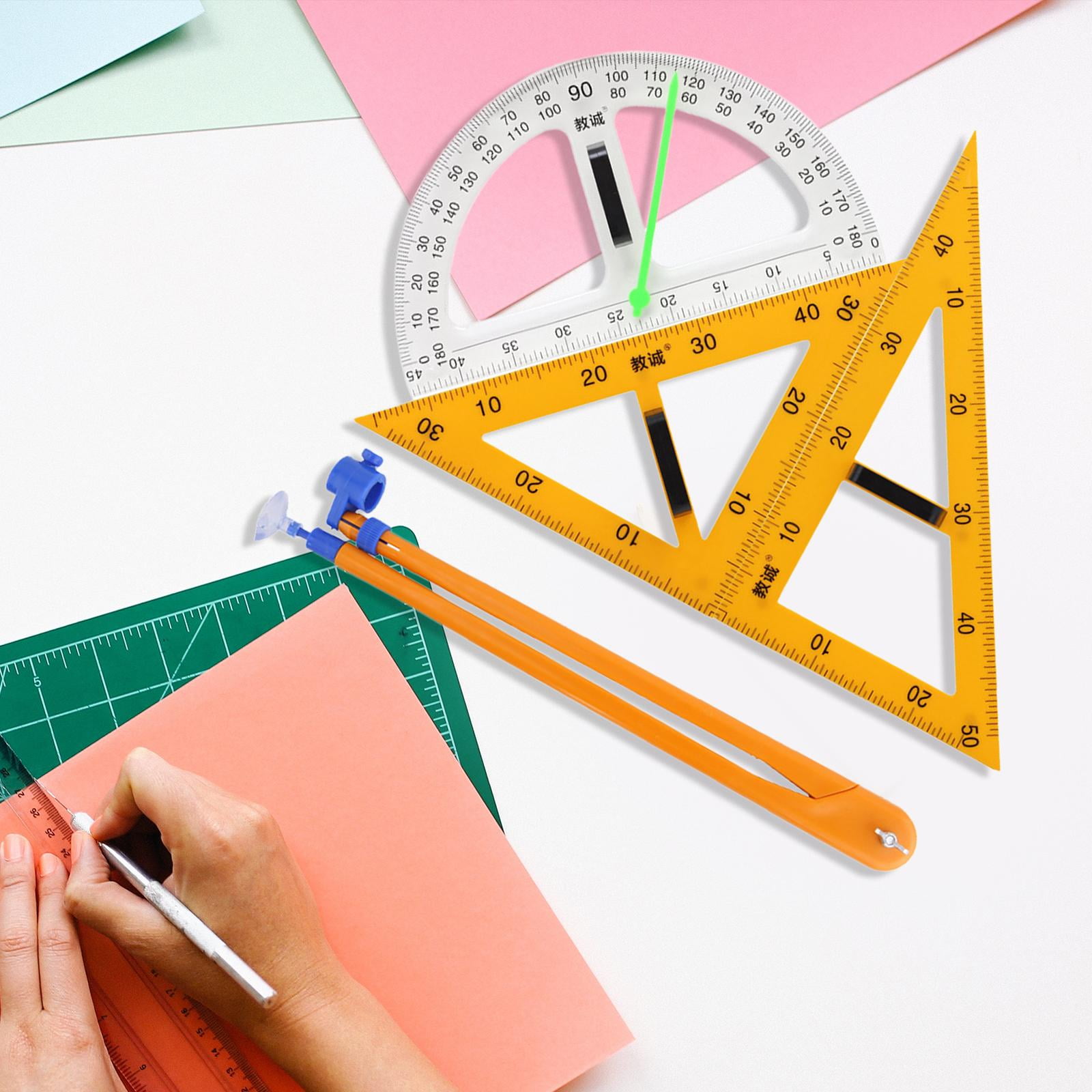 4x Large Math Geometry Rulers Large Number Set Protractor Ruler Teaching Supplies for Classroom Blackboard Teachers White Board Engineering