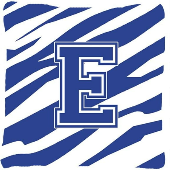 Carolines Treasures Monogram Initial E Tiger Stripe Blue and White Fabric Decorative Pillow - 14 x 14 in.