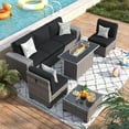 thumbnail image 2 of ELPOSUN Outdoor Sectional Furniture Set with Fire Pit Table, 7-Piece Gray Rattan Wicker Conversation Sofa Set for Porch Garden Backyard Balcony,Black, 2 of 9