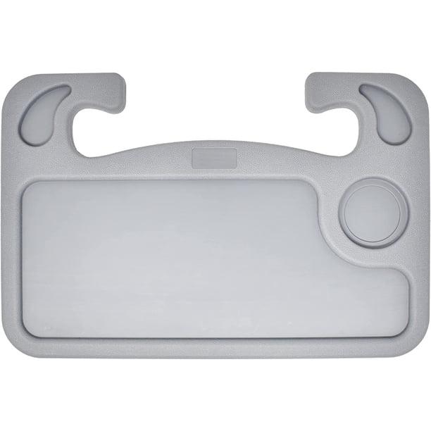 Escritorio para volante de coche en 1 (gris) - Bandeja para volante para ordenador portátil con soporte para bolígrafo - Bandeja de comida para coche para comer con soporte para bebidas - Acceso