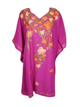 Mogul Womens Pink Floral Kaftan Beach Cover Up Dress ONE SIZE