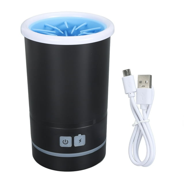 Limpiador automático de patas de perro con carga USB, cerdas suaves, eléctrico, portátil, para perros pequeños, medianos y gatos, color negro y blanco, diámetro del orificio M: 3 cm/1,2 pulgadas.