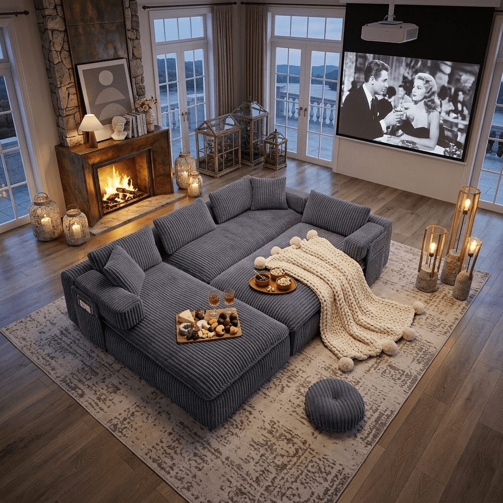 Howcool 149"W Oversized Modular Sectional Sofa,7-in-1 Corduroy U Shaped Sofa Couch with Double Chaise Lounge,Convertible Sleeper Sofa Bed,Deep Seat Cloud Couch for Living Room,Dark Gray