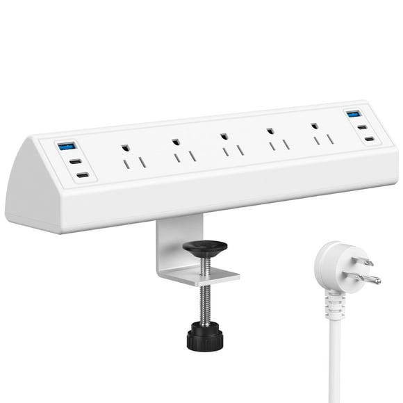 Jgstkcity Desk Clamp Power Strip USB C,40W Total Fast Charging Station,4 PD 20W USB C Ports,Desk Edge Mount Surge Protector,5 Outlets,Fit 1.96" Table