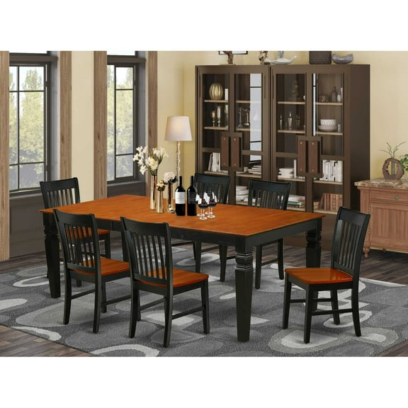 East West Furniture Logan 7-piece Wood Table and Dining Chairs in Black/Cherry