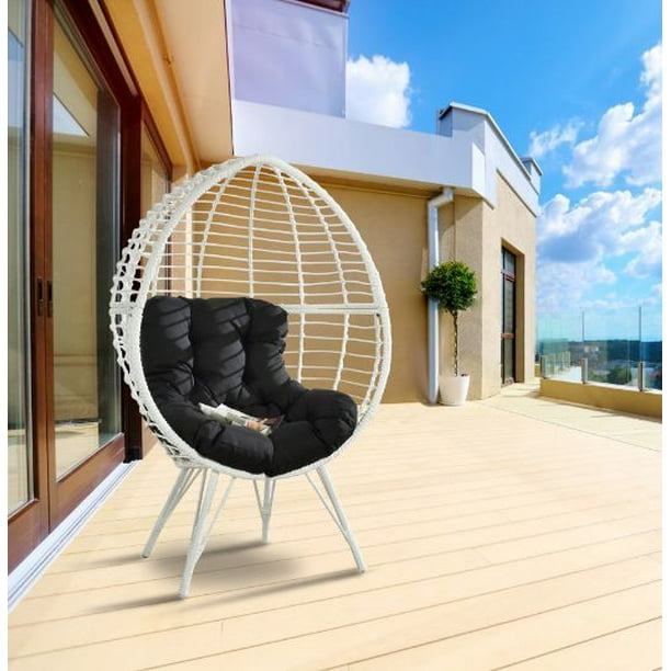 ACME Galzed Patio Lounge Chair, Black Fabric & White Wicker 45109