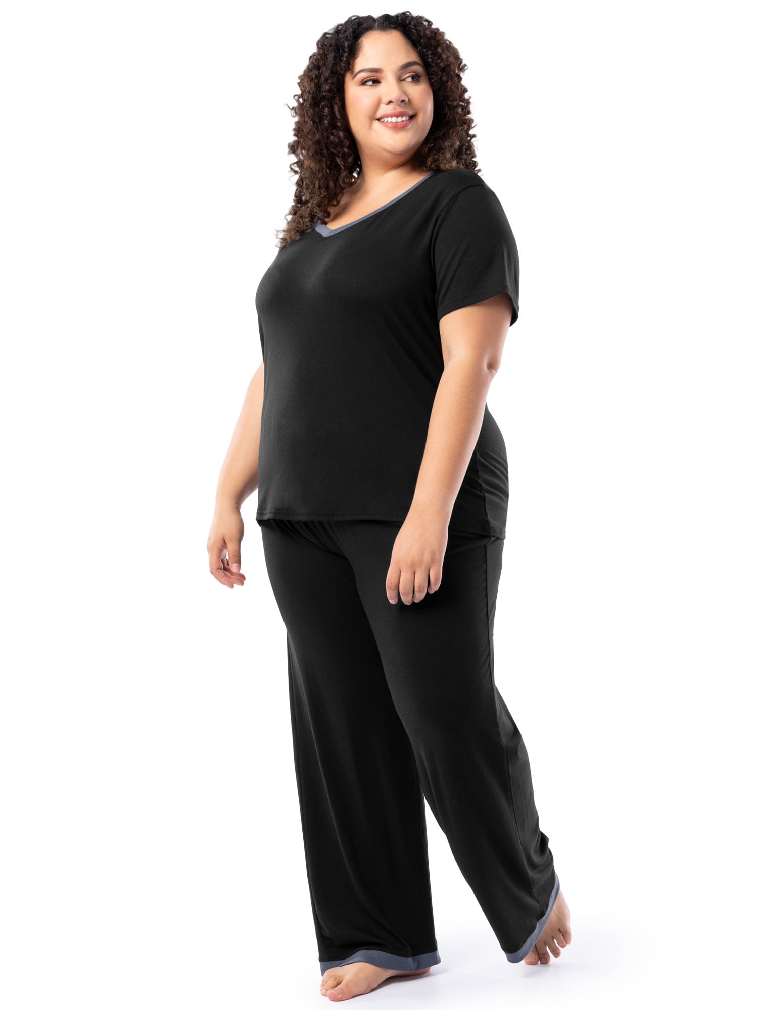 Fruit of the Loom Women's Soft & Breathable V-Neck Short Sleeve Top & Pajama Pant Set, Sizes S-4X