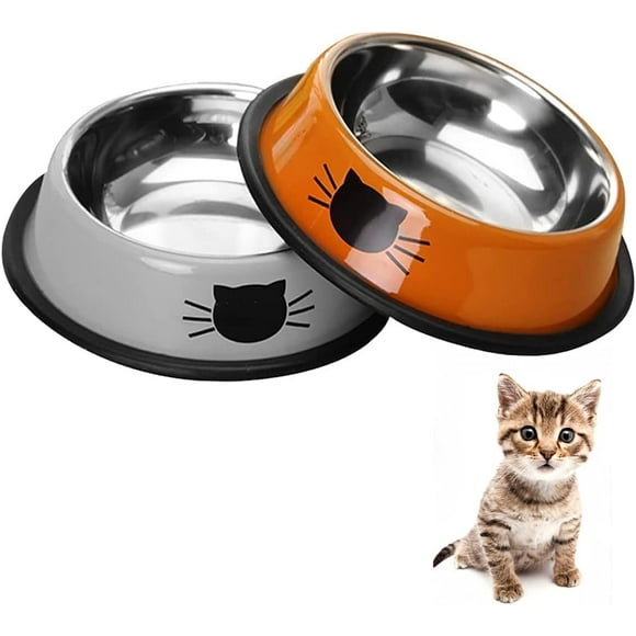 Gamelle pour Chat 2 pièces Chat Bol, Gamelle Chat en Acier Inoxydable Ensemble, Mangeoirs et Abreuvoirs