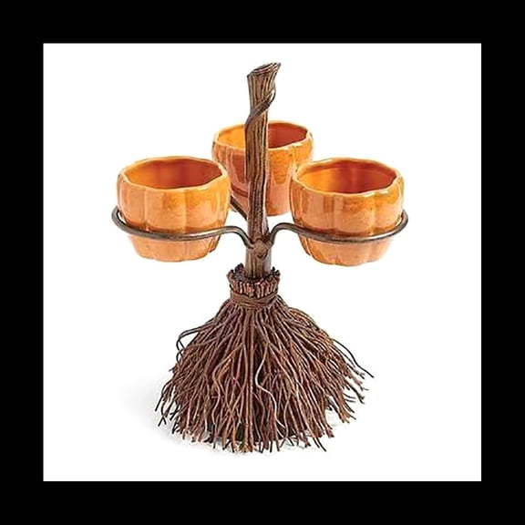 Cute Halloween Resin Pumpkin Bowls on Broom for Serving Fruit Salad Snacks Halloween Party Tabletop Trays Christmas
