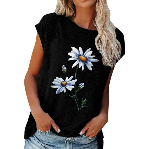 DYMADE Women Plus Size Floral Printed Loose Casual Pullover T-shirt Top