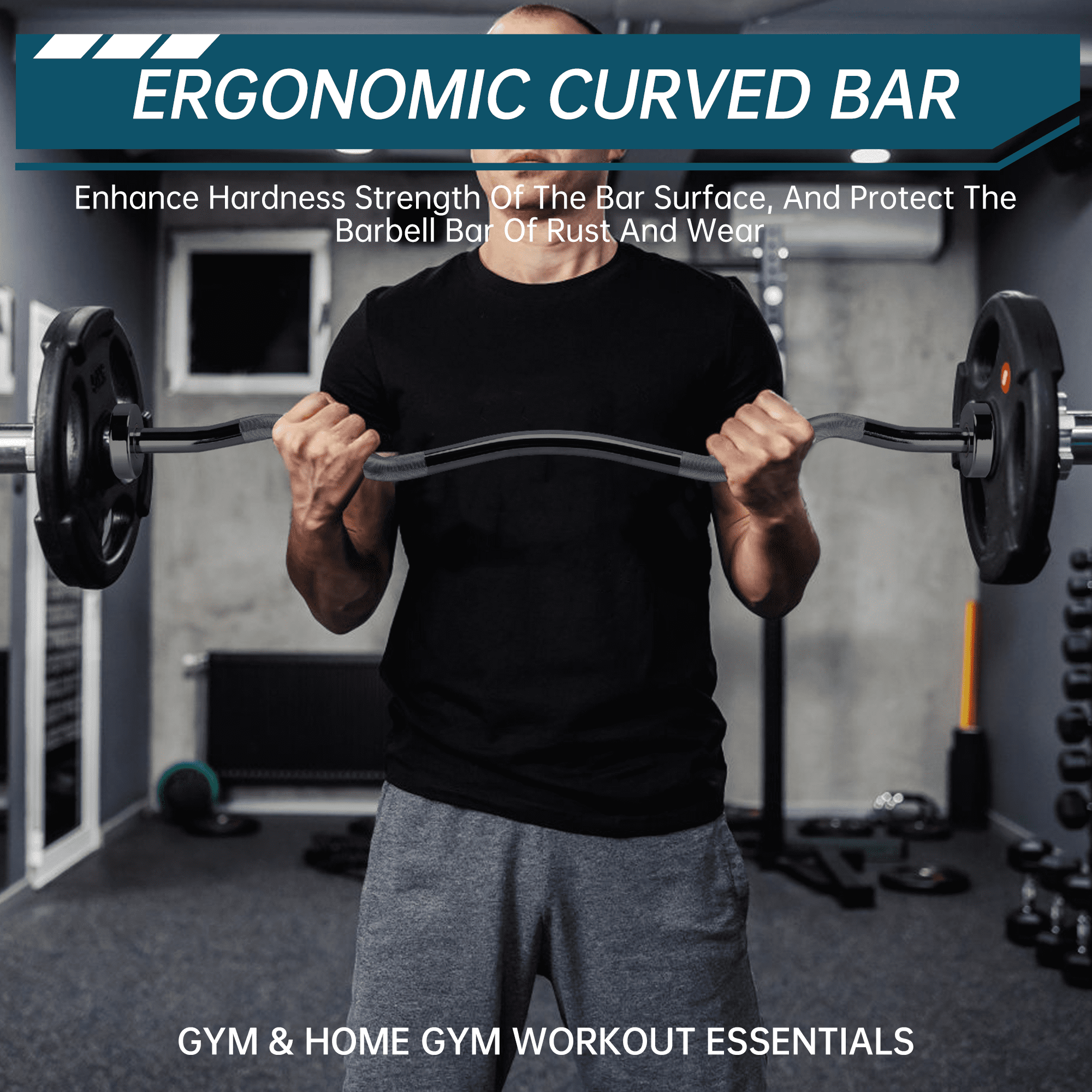 47" EZ Curl Bar, 500 LBS Weight Capacity Barbell Curl Bar with 2 Clips for Weight Lifting, Strengths Training, Deadlifts, Suitable for 2 Inch Weight Plates, Black