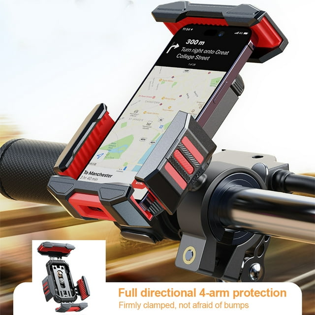 Mobile Phone Holder Bike Motorcycle Handlebar Sturdy Mount Stand Base Bicycle Handlebar Phone Base Stable Phones Clip for 4.7-7 Inches Smart Phones red