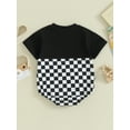 thumbnail image 3 of Infant Baby Boy Rompers Short Sleeve Round Neck Checkerboard Print Pocket Bodysuits, 3 of 8