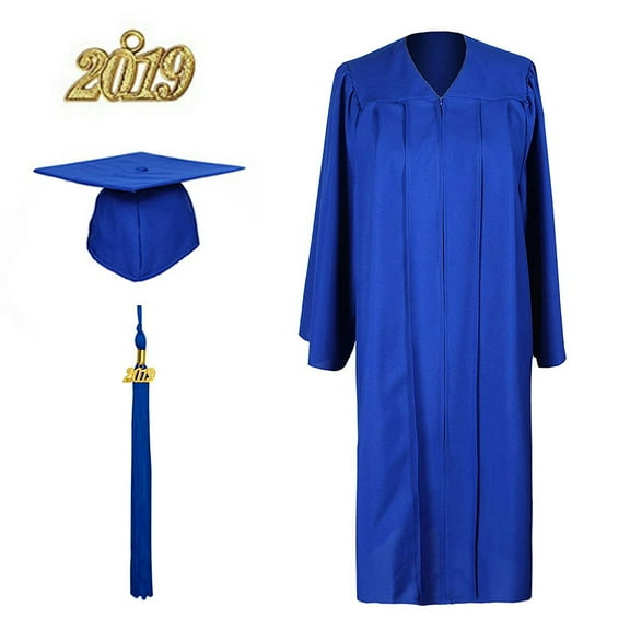 TOPTIE Adult Unisex Graduation Matte Gown Cap with Tassel 2019 for High School and Bachelor-Royal Blue-48