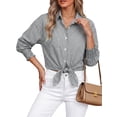 thumbnail image 2 of Fantaslook Striped Button Down Shirts for Women Smocked Cuffed Trendy Blouse Causal Long Sleeve Tops with Pocket, 2 of 9