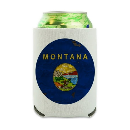 

Rustic Montana State Flag Distressed USA Can Cooler - Drink Sleeve Hugger Collapsible Insulator - Beverage Insulated Holder