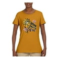 thumbnail image 2 of Wild Bobby Worship While You Wait Sunflower Pink and Yellow Inspirational/Christian Women Graphic Tee, Gold, Large, 2 of 6